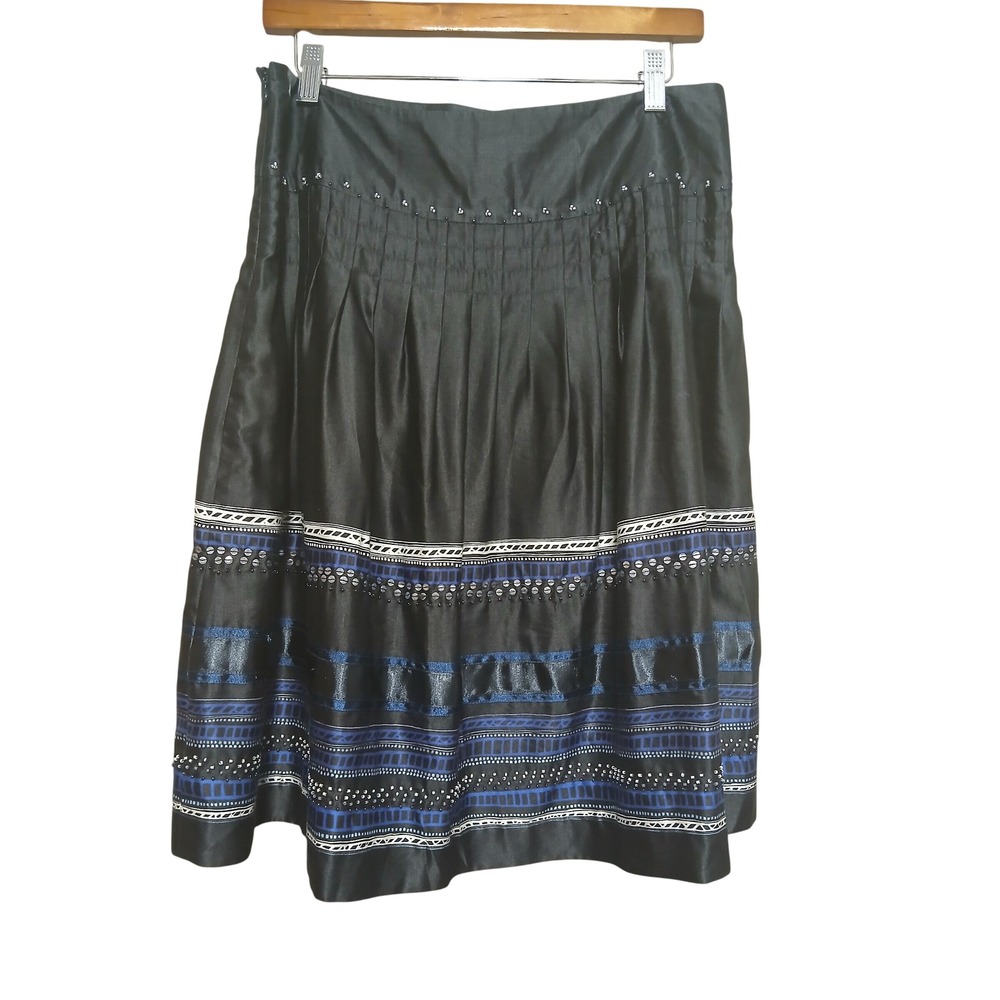 Alfani Petite Womens Black Silk Blend Beaded Pleated A-Line Skirt Size 8P